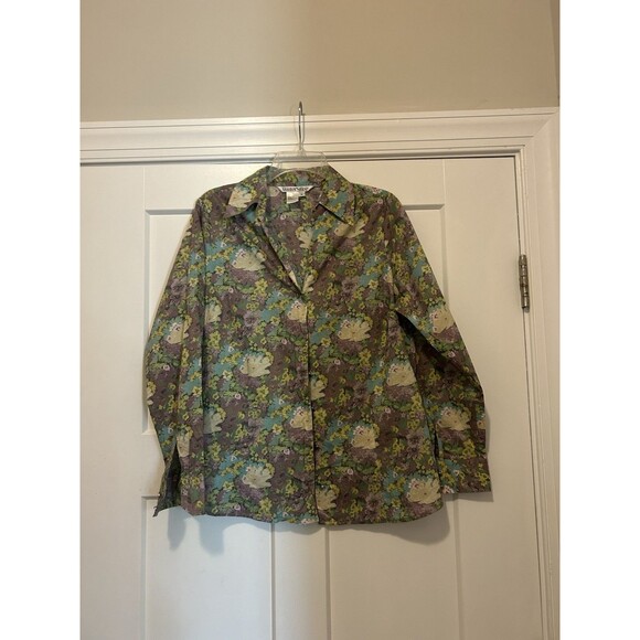 Women's Size Medium Multi Color Floral Button Down Cotton Shirt Western Pearl - Picture 1 of 4